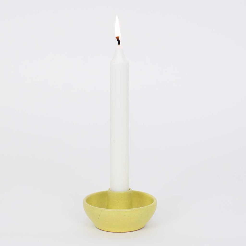 Stoneware yellow candle holder - Winter's Moon
