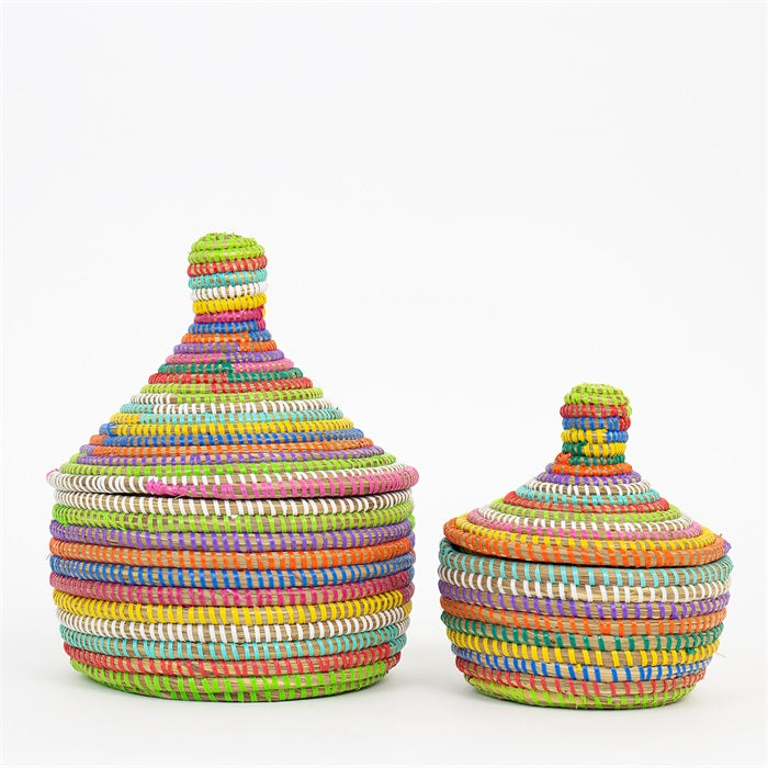 Two Colourful striped baskets with lid