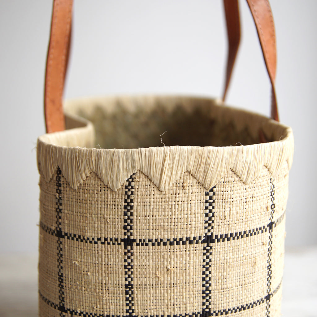 Fairtrade Raffia & Leather Basket Bag - Winter's Moon 
