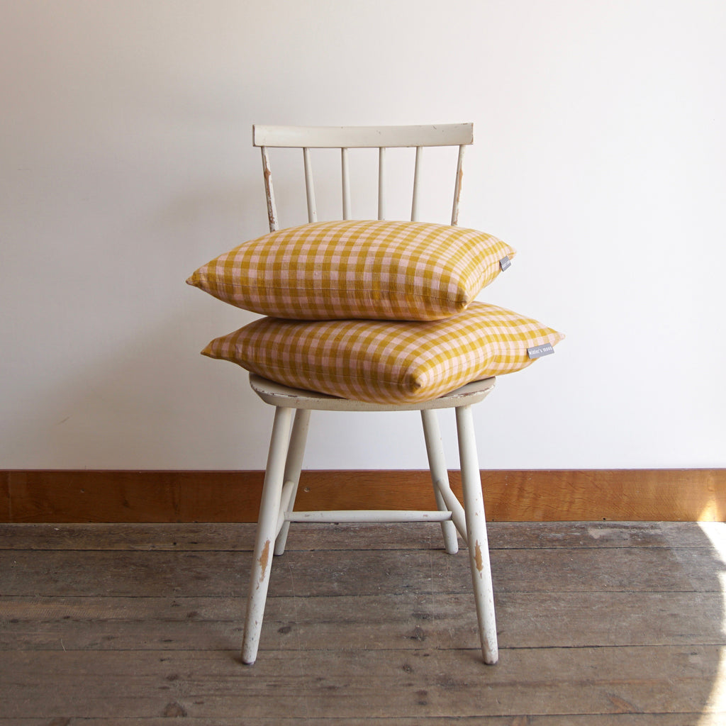 Cushion in Rhubarb & Custard Linen Gingham - Winter's Moon 