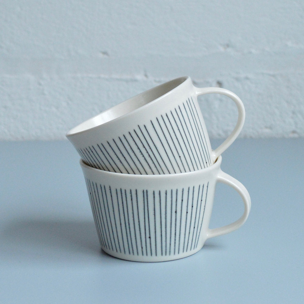 Handmade Striped Porcelain Mug - Winter's Moon 