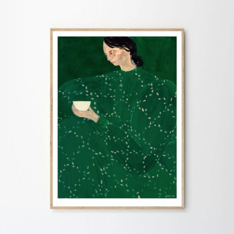 Print of a woman in green by Sofia Lind