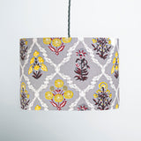 Grey Trellis Block-Print Fabric Lampshade - Winter's Moon 