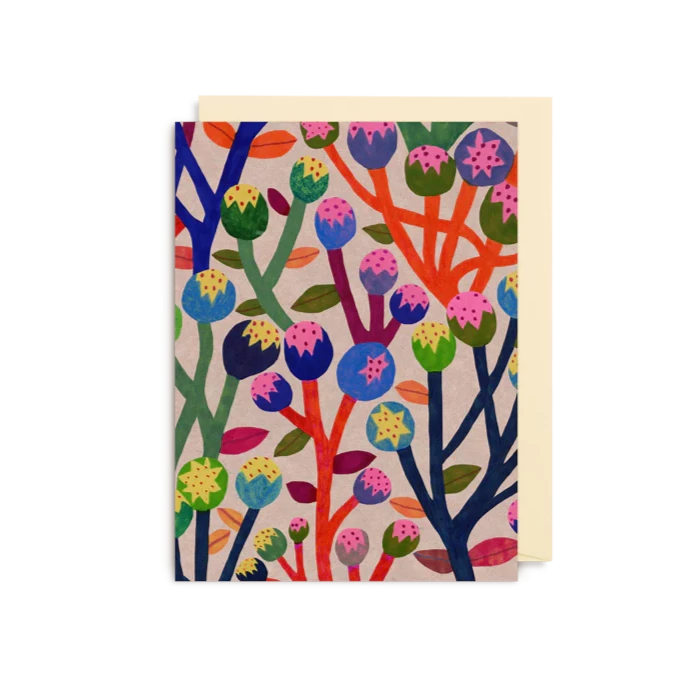  little greeting card by Monika Forsberg, featuring climbing wildflowers.