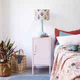 grey table lamp with block printed lampshade