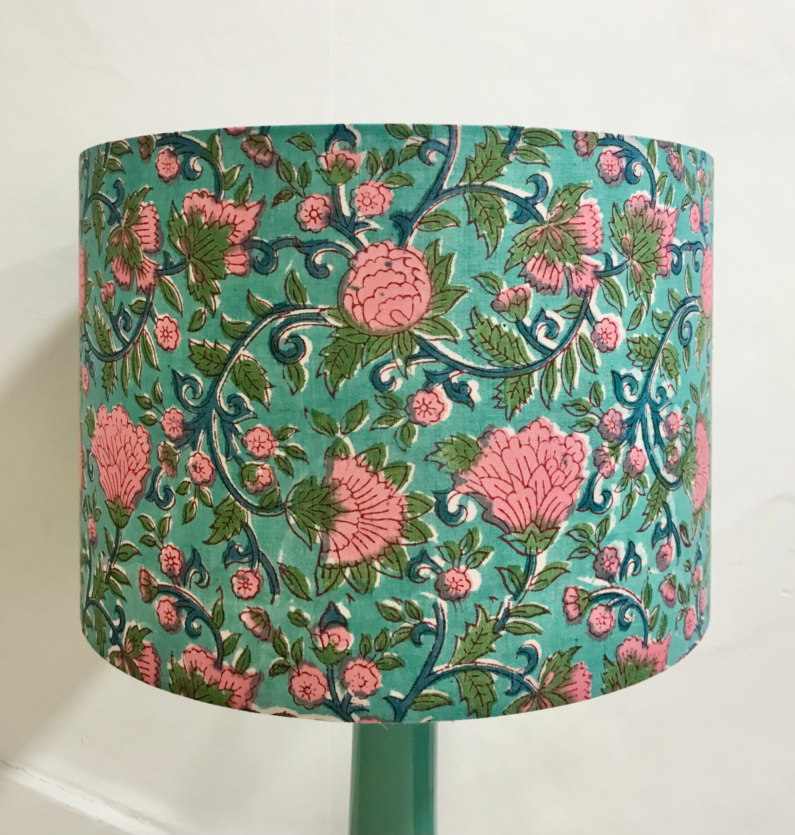 Peony Block-Print Fabric Lampshade - Winter's Moon 