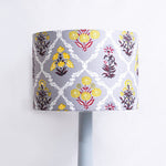 Grey Trellis Block-Print Fabric Lampshade - Winter's Moon 