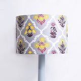 Grey Trellis Block-Print Fabric Lampshade - Winter's Moon 